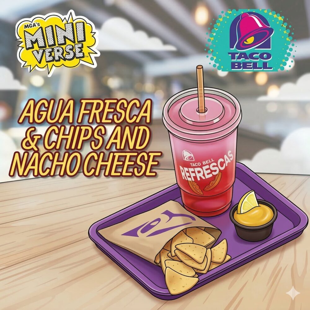 MGA's Miniverse Make It Mini Food Taco Bell Live Mas: AGUA FRESCA & CHIPS CHEESE